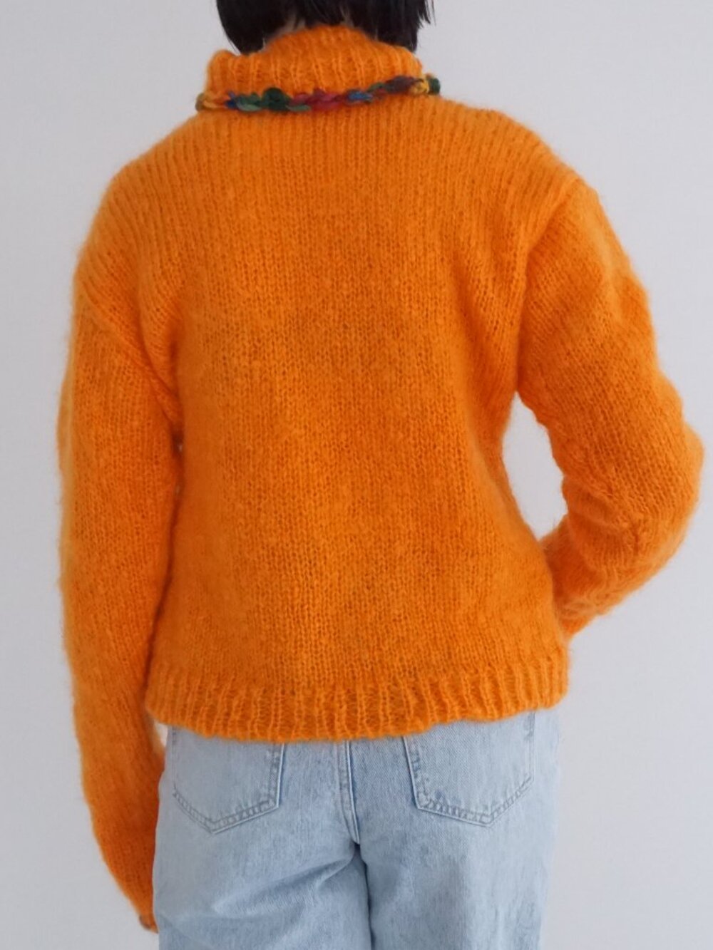 Fresh Baked Goods Orange Hand Knit Turtleneck Sweater Chunky Rib Trim Sweater M - Picture 2 of 10